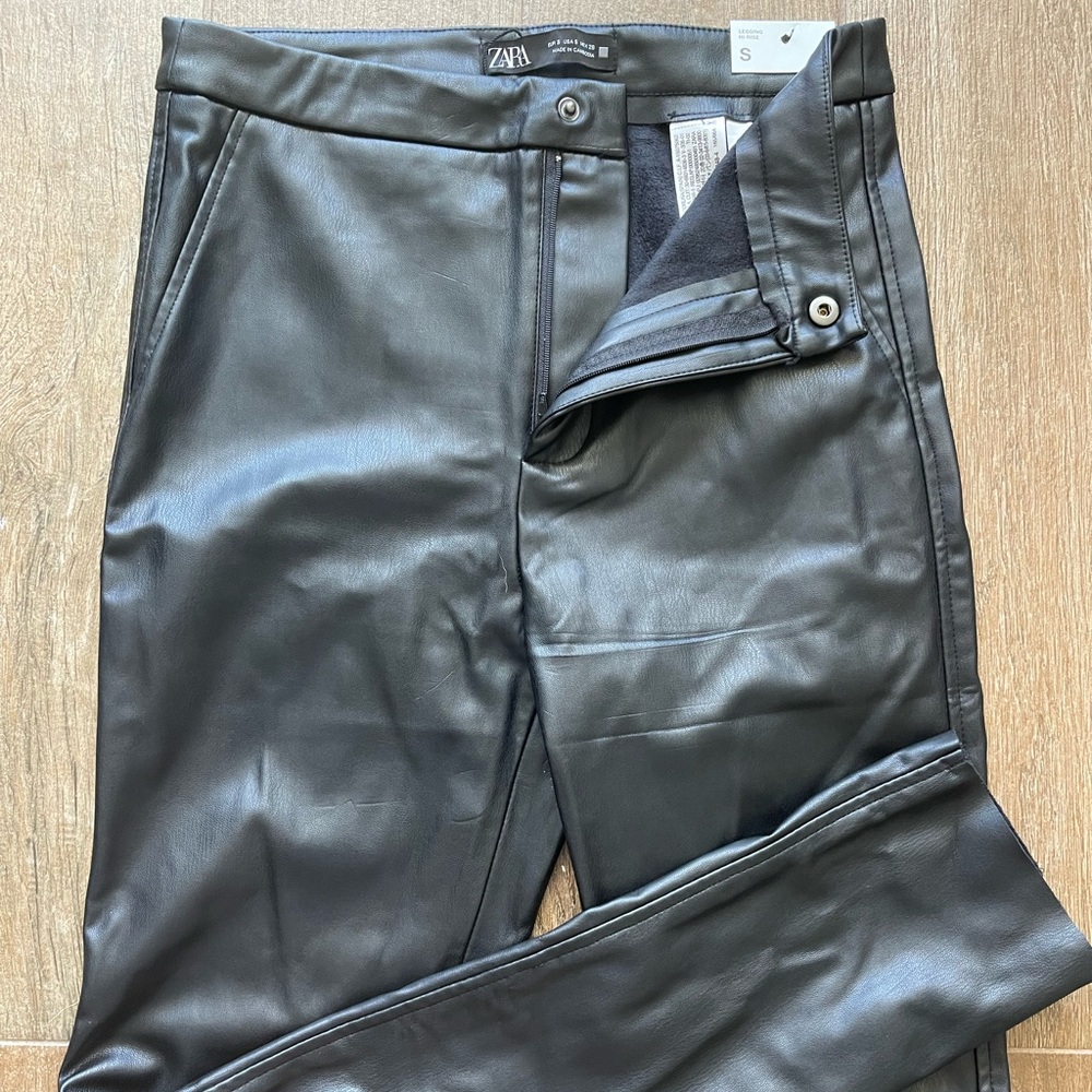 Zara Black Hi-Rise Legging w Button & Zipper Sz S (26 MEX)